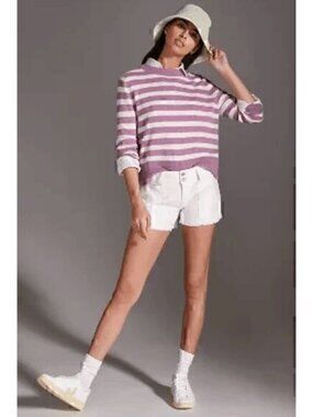 Pilcro Anthropologie White Double Button Stitch Cutoff Denim Shorts Size 27